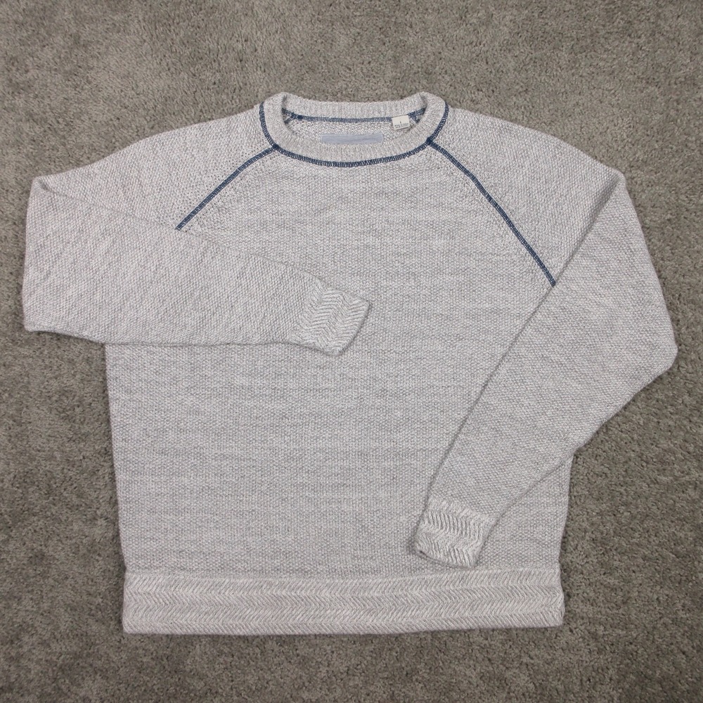 32 Bar Blues Sweater Mens Large Gren Beige Linen Cotton Knit Raglan‎ Pullover
